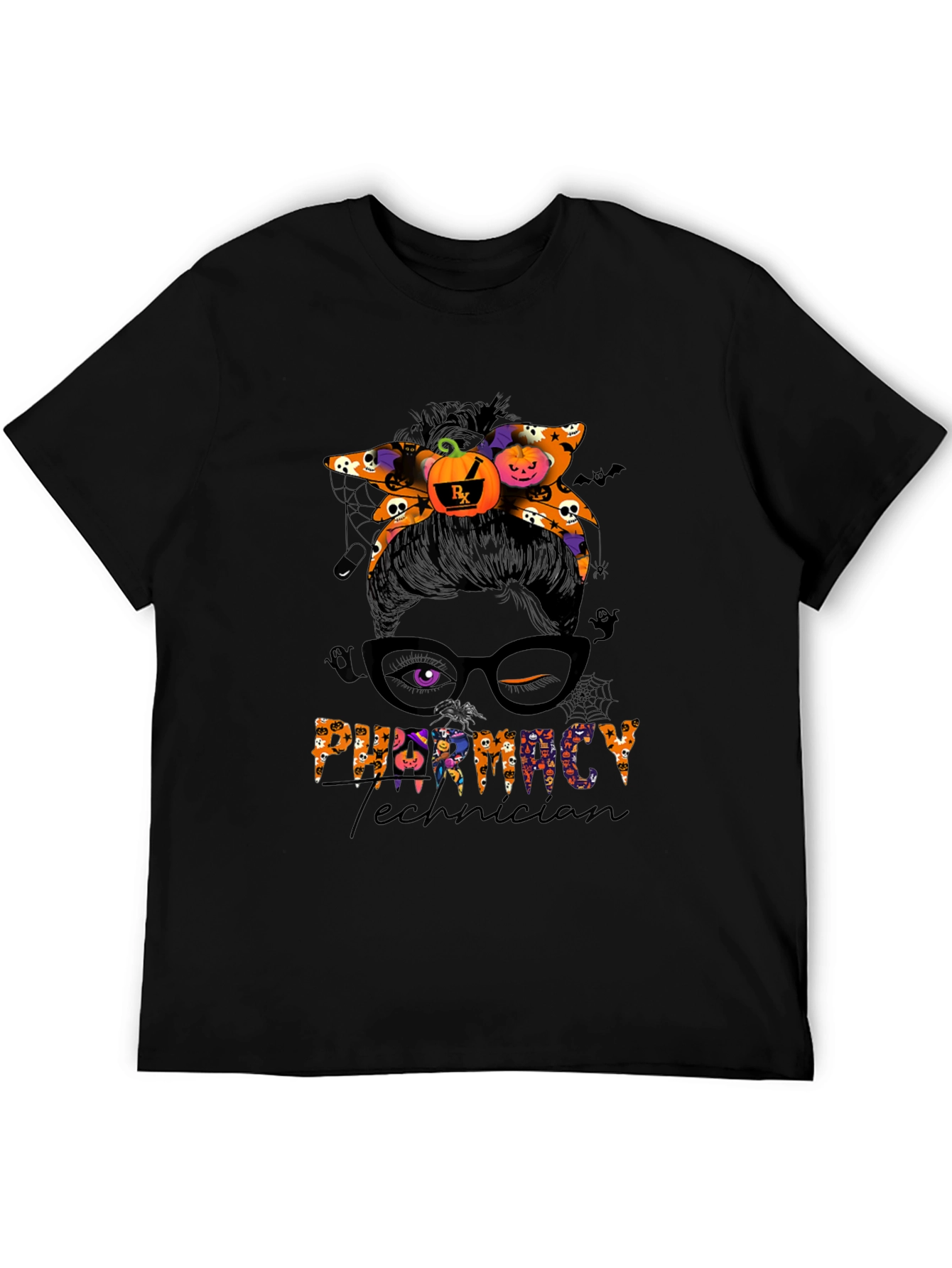 Pharmacy Technician Halloween Messy Bun T-Shirt