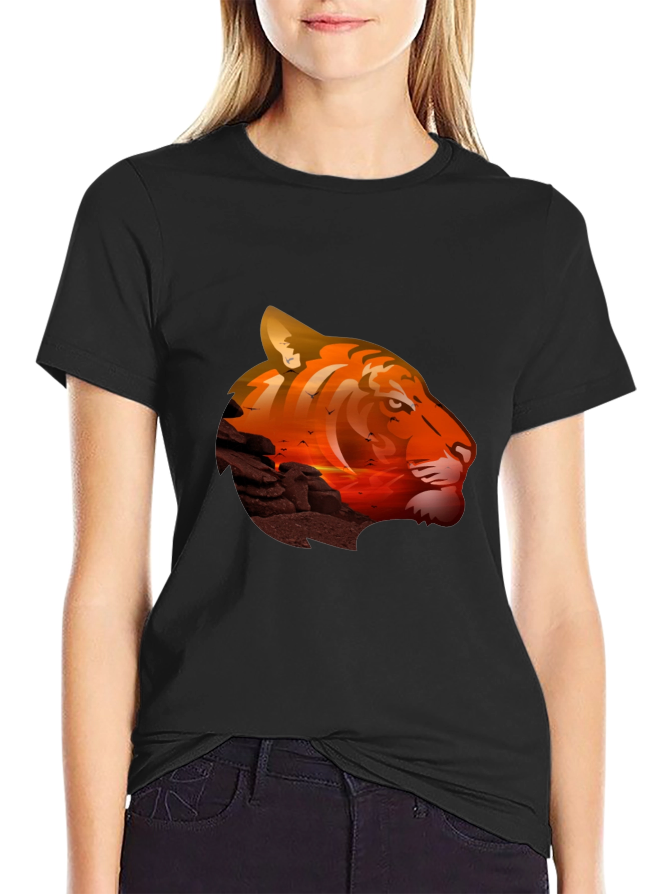 Tiger Sunset Graphic T-Shirt - Mens Casual Tee