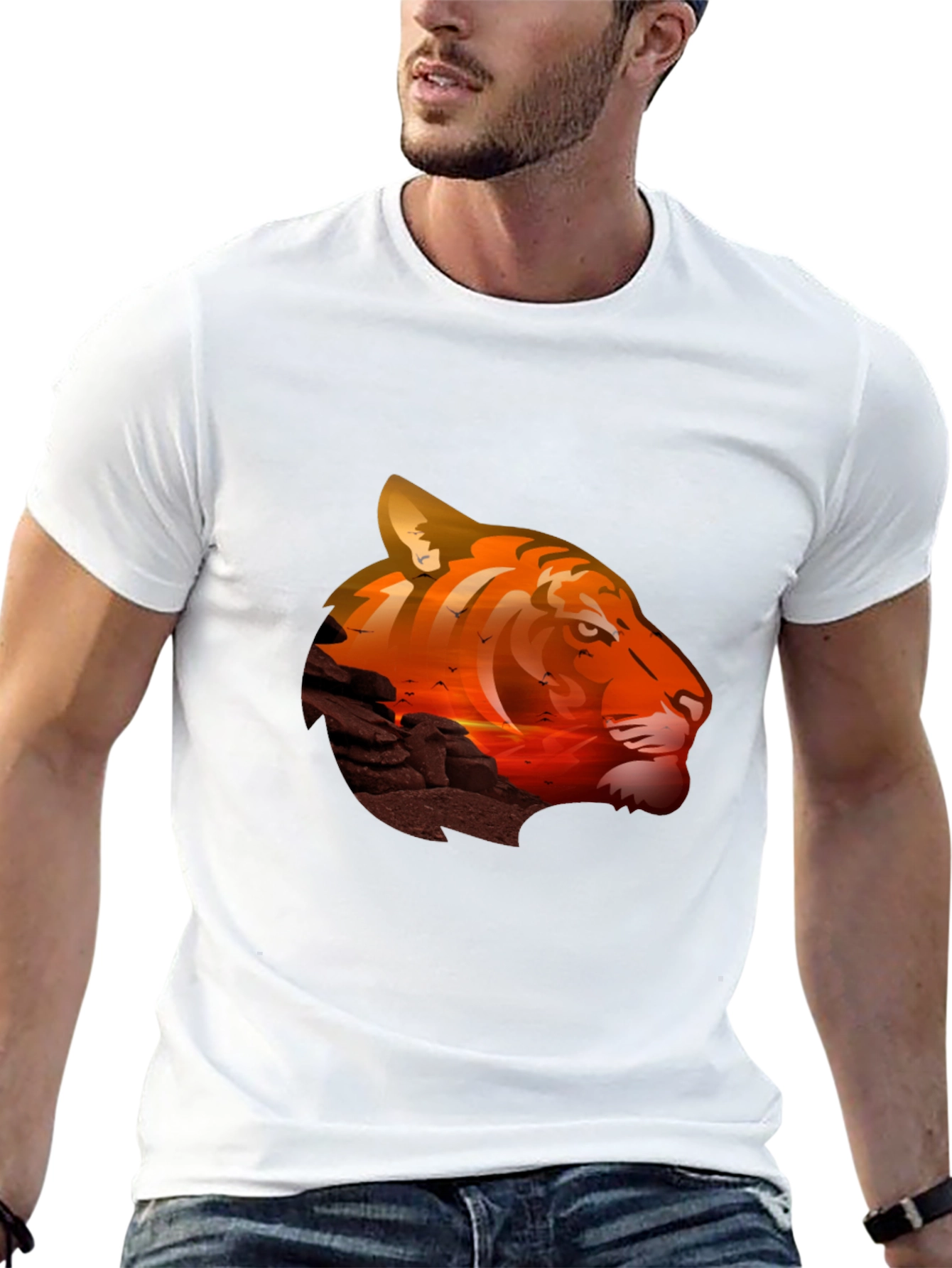 Tiger Sunset Graphic T-Shirt - Mens Casual Tee