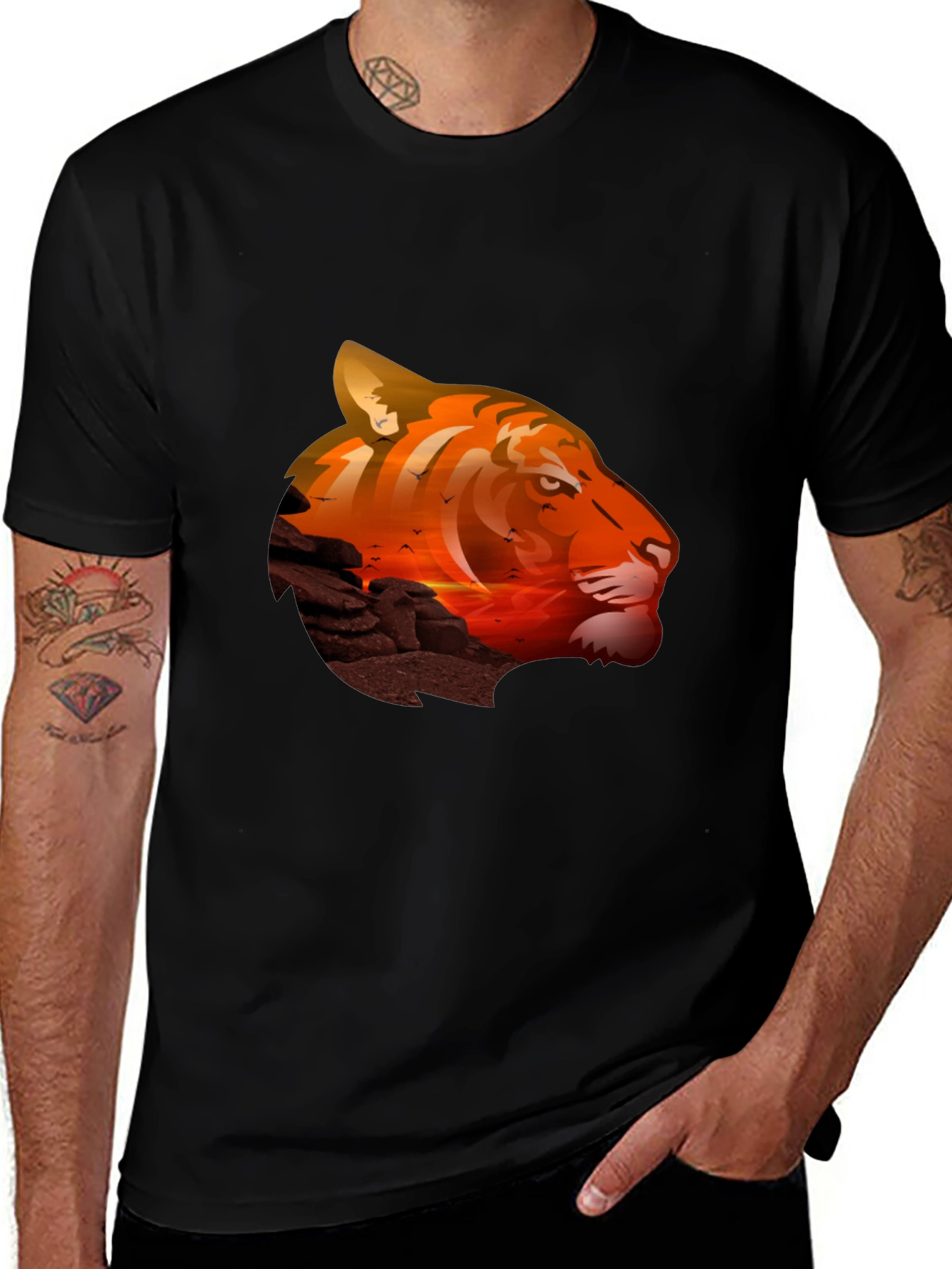 Tiger Sunset Graphic T-Shirt - Mens Casual Tee