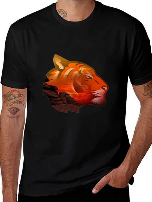 Tiger Sunset Graphic T-Shirt - Mens Casual Tee