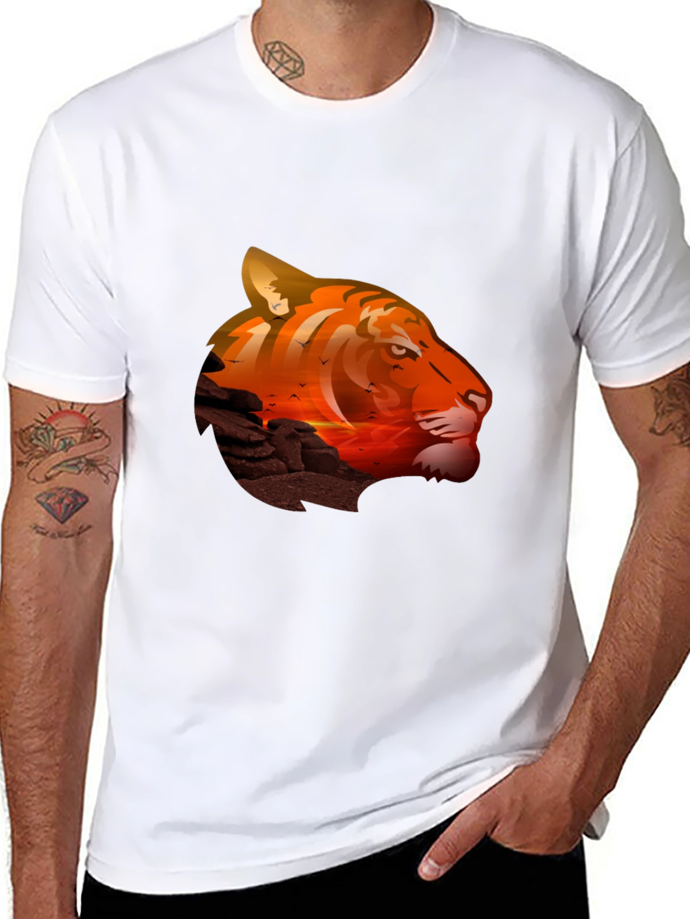 Tiger Sunset Graphic T-Shirt - Mens Casual Tee