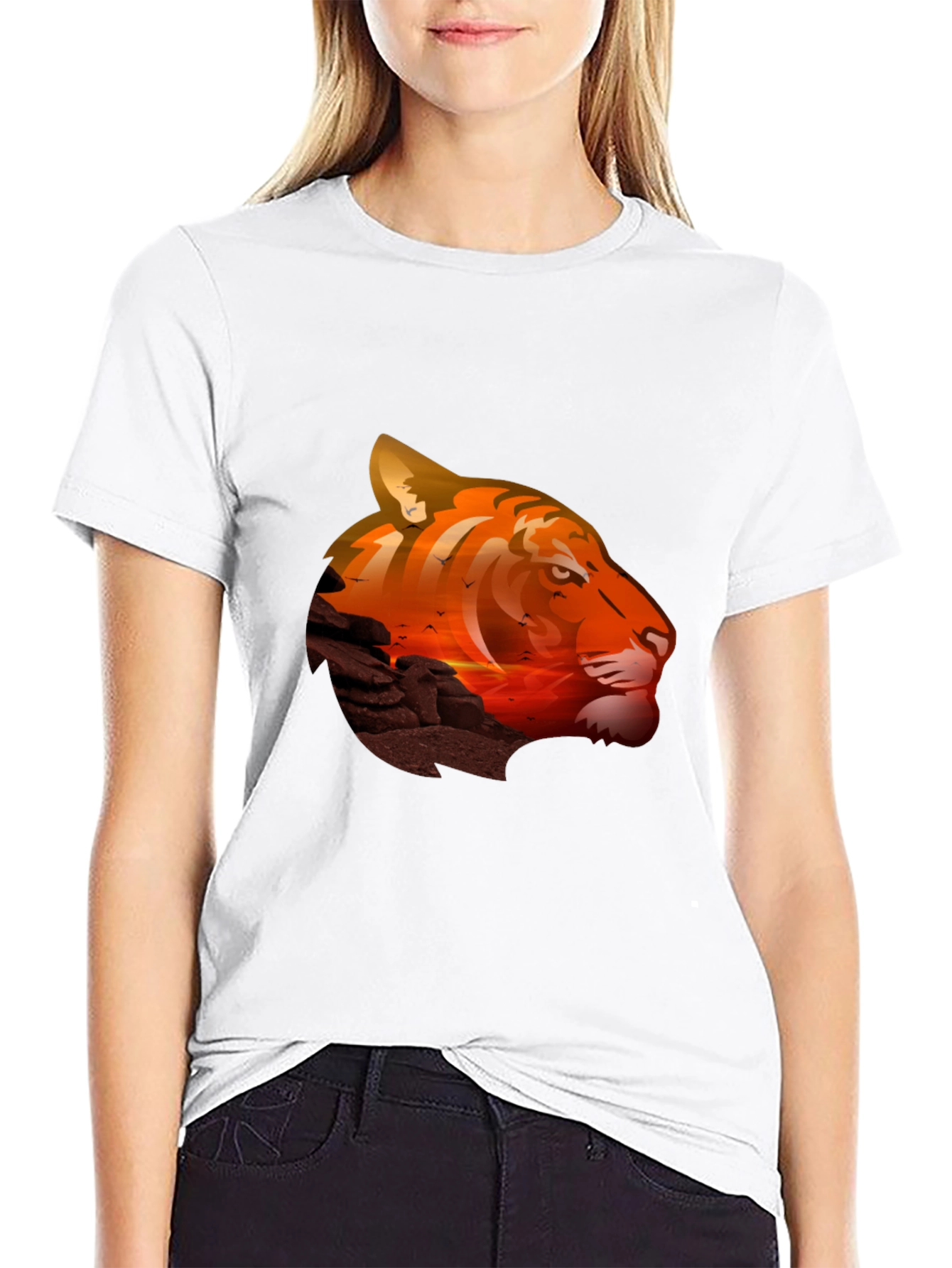 Tiger Sunset Graphic T-Shirt - Mens Casual Tee
