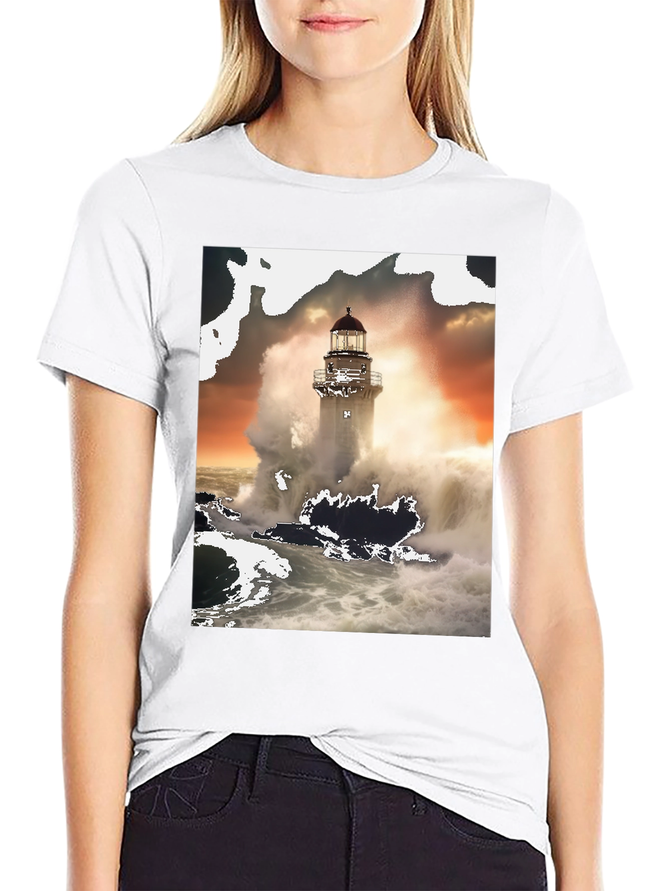 Lighthouse Wave T-Shirt - Black Graphic Tee
