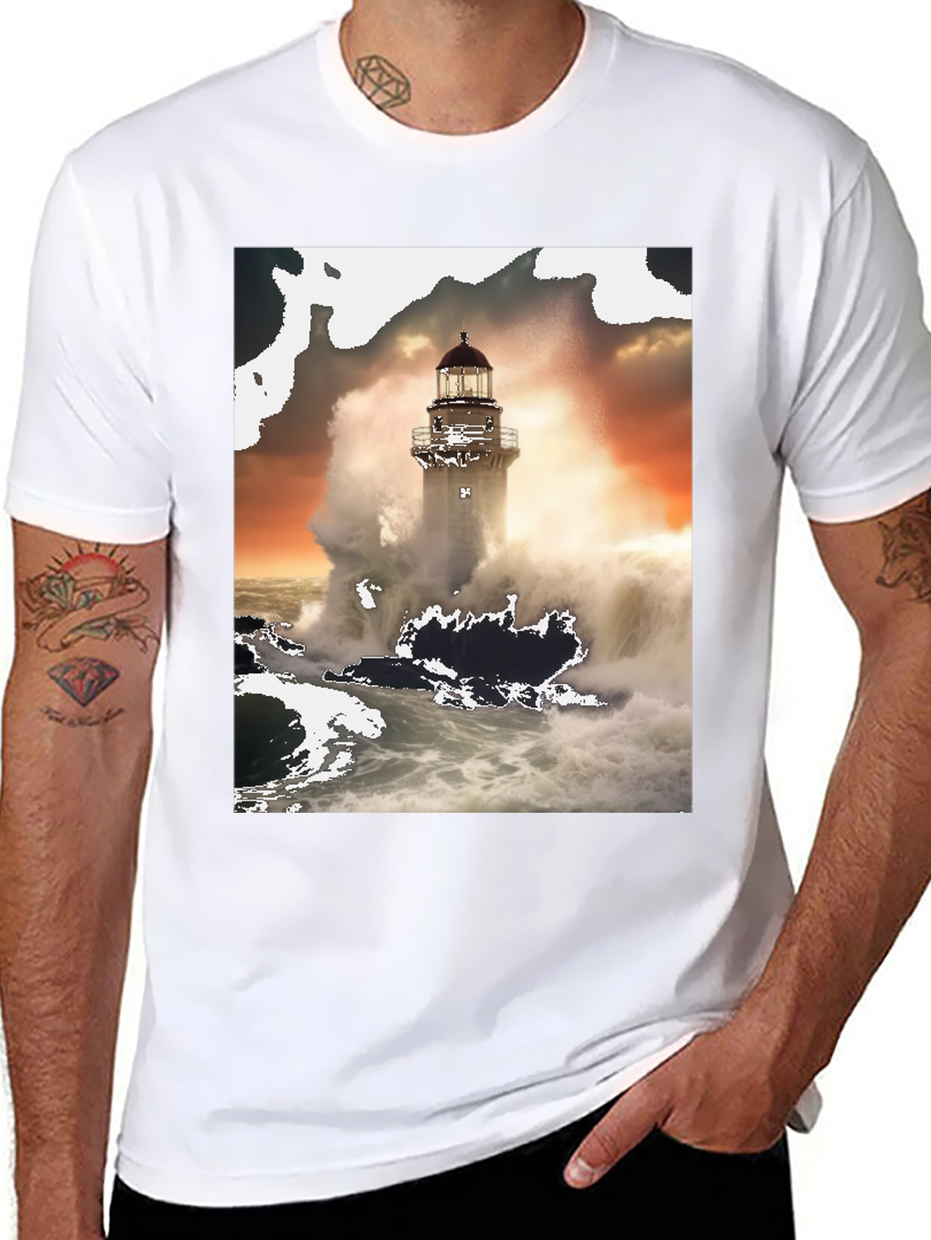 Lighthouse Wave T-Shirt - Black Graphic Tee