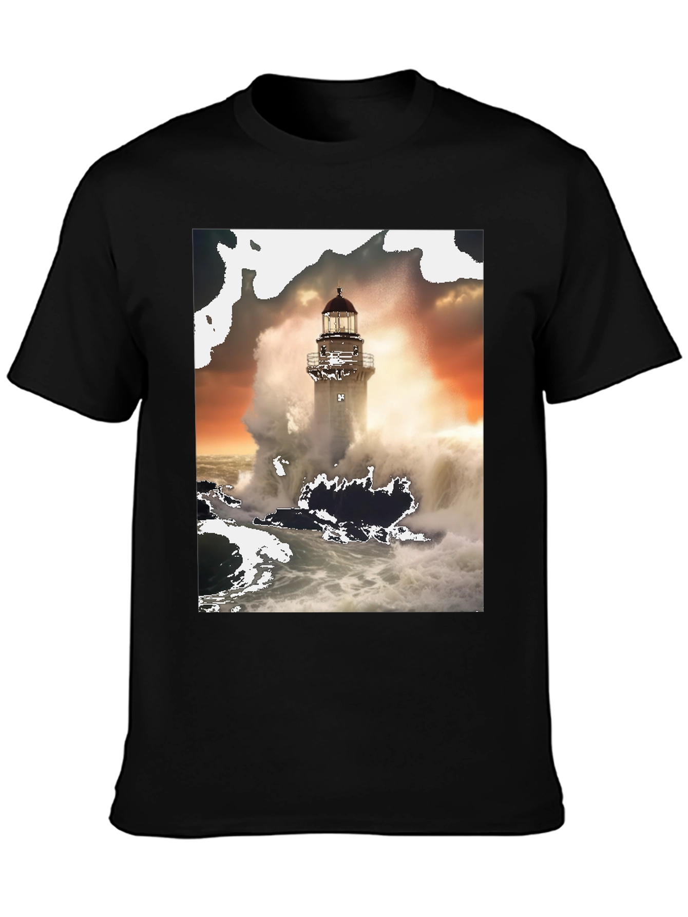 Lighthouse Wave T-Shirt - Black Graphic Tee