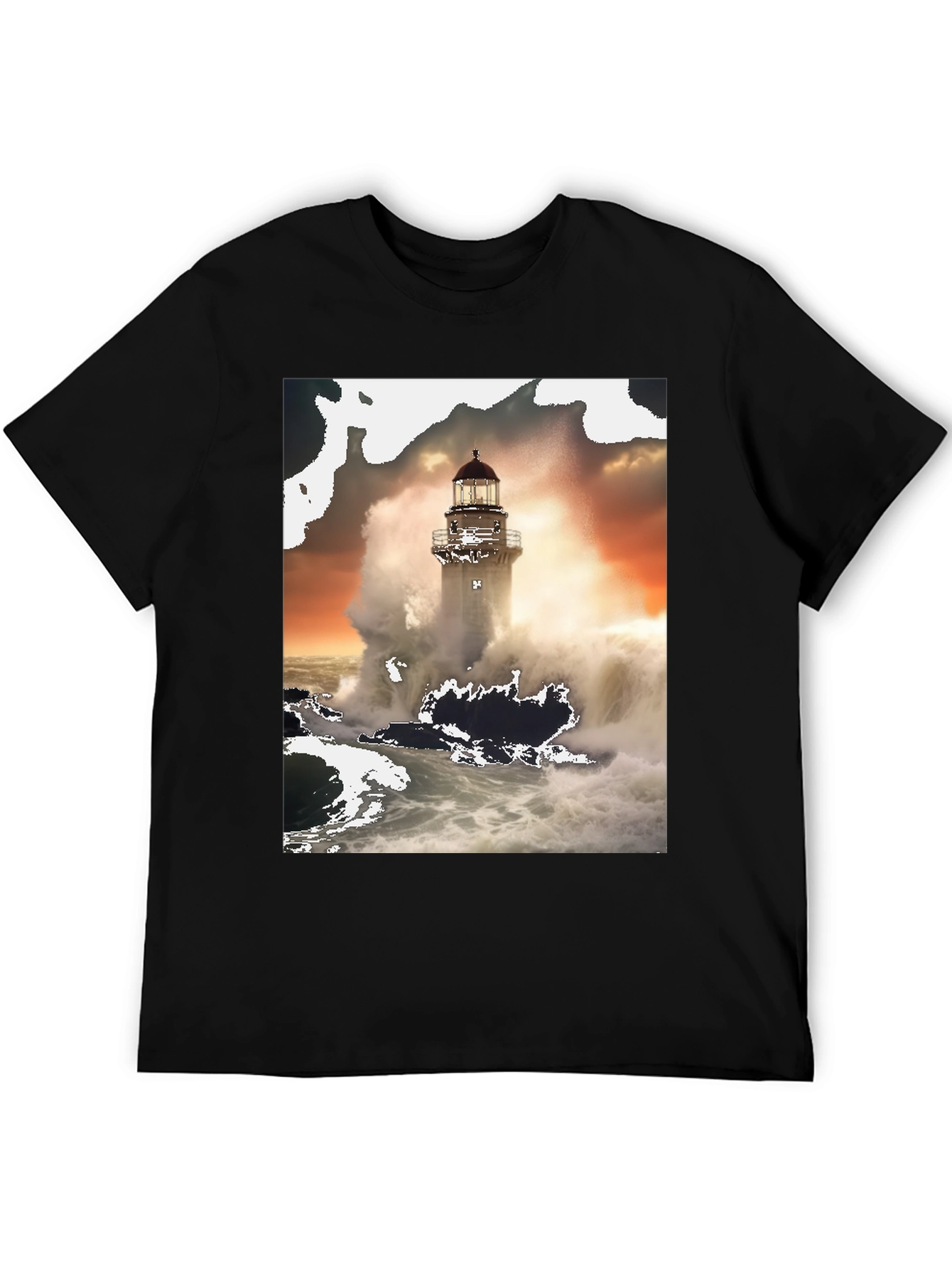 Lighthouse Wave T-Shirt - Black Graphic Tee