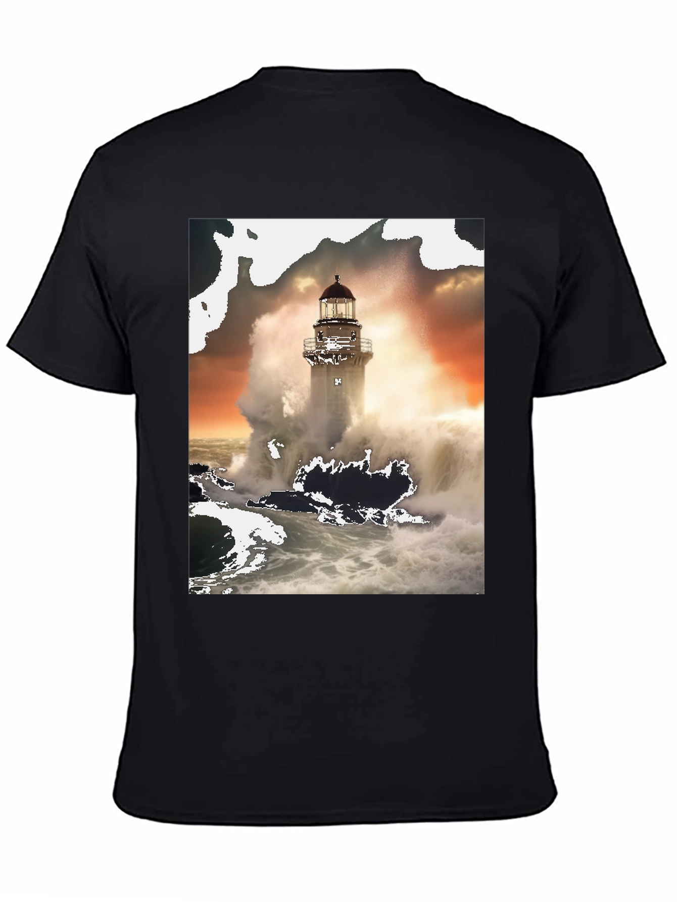 Lighthouse Wave T-Shirt - Black Graphic Tee
