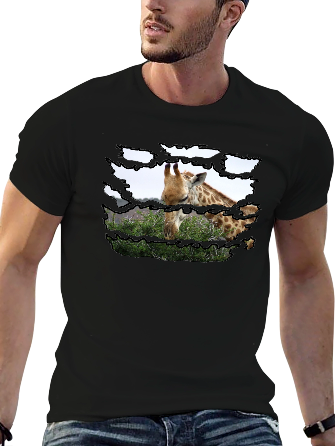 Giraffe T-Shirt - Mens Black Graphic Tee
