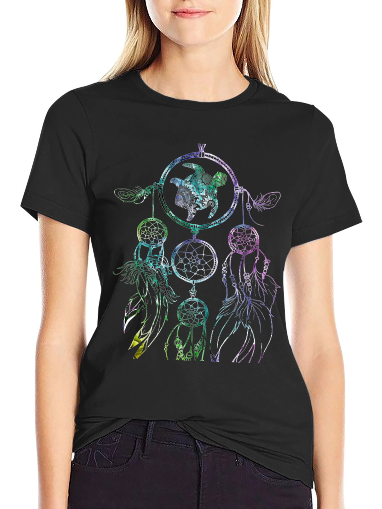 Dreamcatcher Turtle Graphic Tee - Black