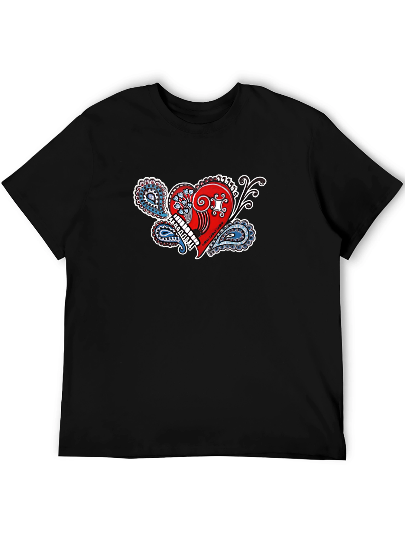 Paisley Heart Graphic Tee - Black Cotton