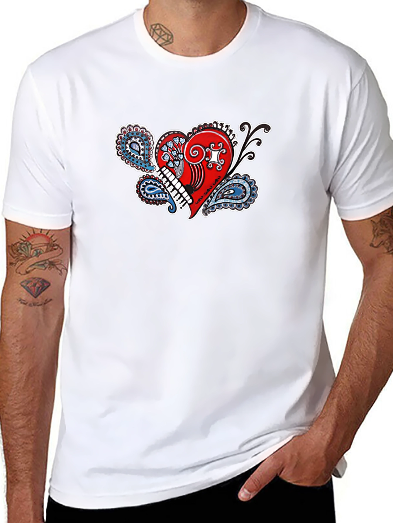 Paisley Heart Graphic Tee - Black Cotton