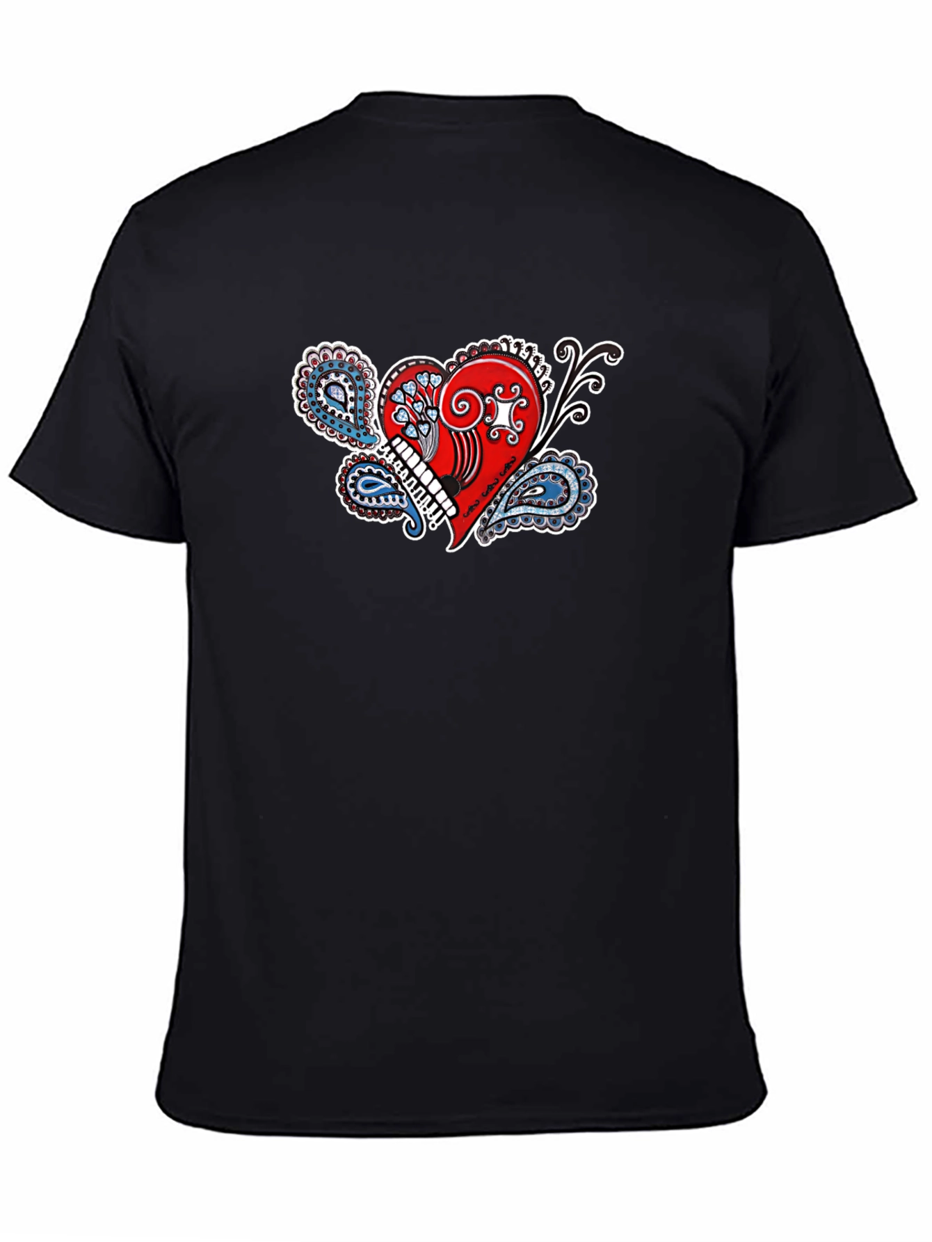 Paisley Heart Graphic Tee - Black Cotton