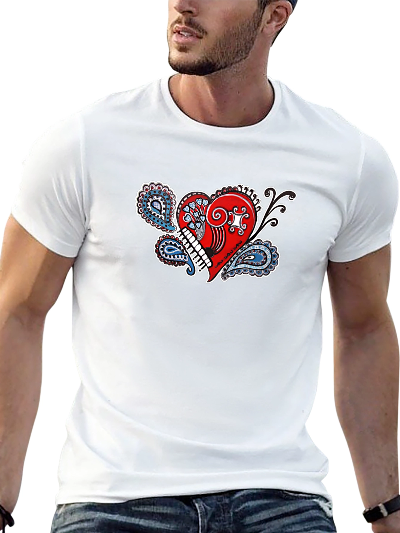 Paisley Heart Graphic Tee - Black Cotton