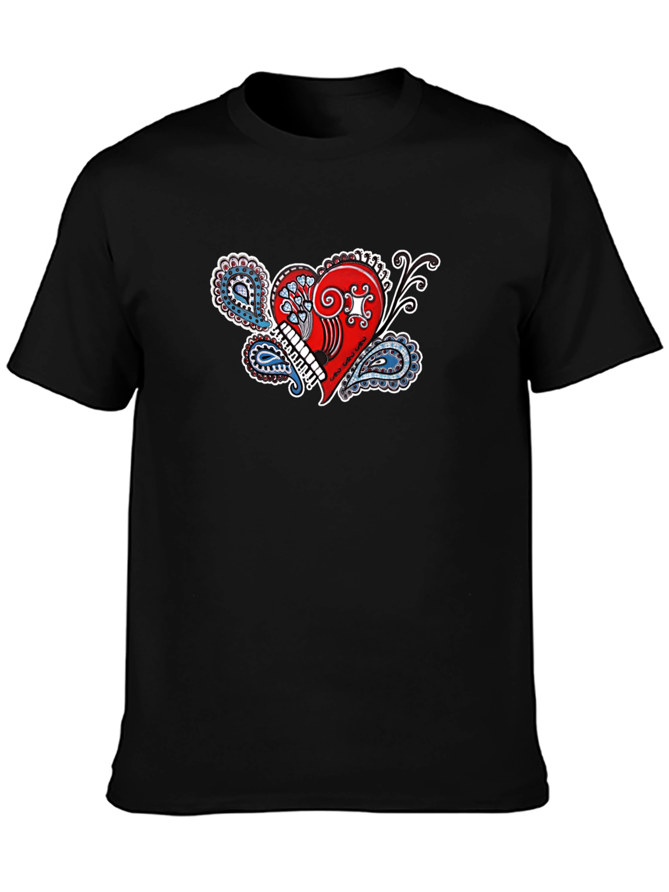 Paisley Heart Graphic Tee - Black Cotton
