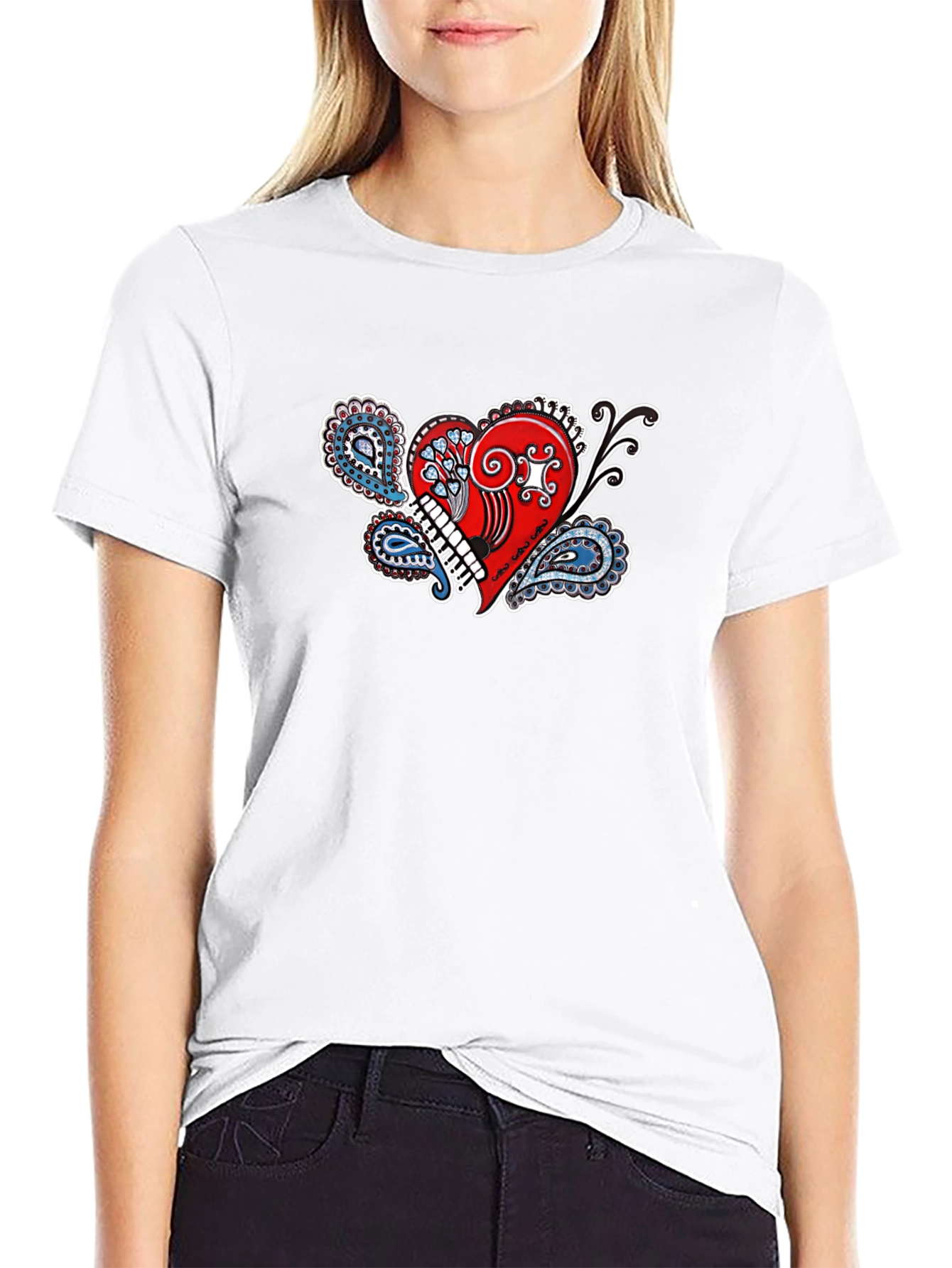 Paisley Heart Graphic Tee - Black Cotton