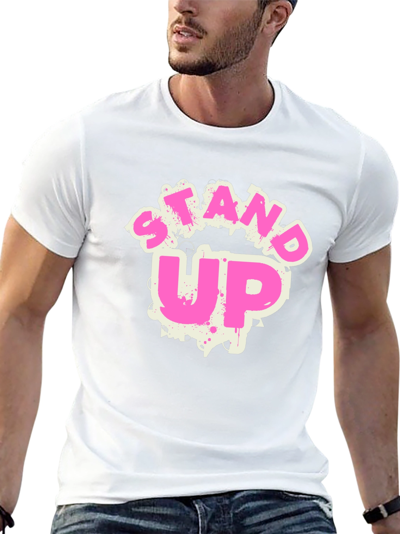 Stand Up Graphic Tee - Trendy Crew Neck