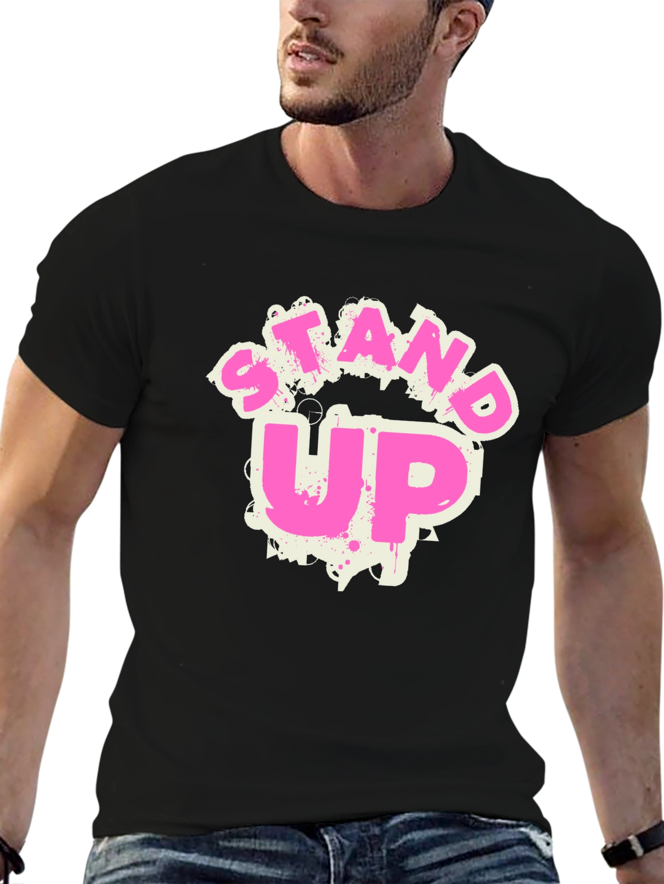 Stand Up Graphic Tee - Trendy Crew Neck