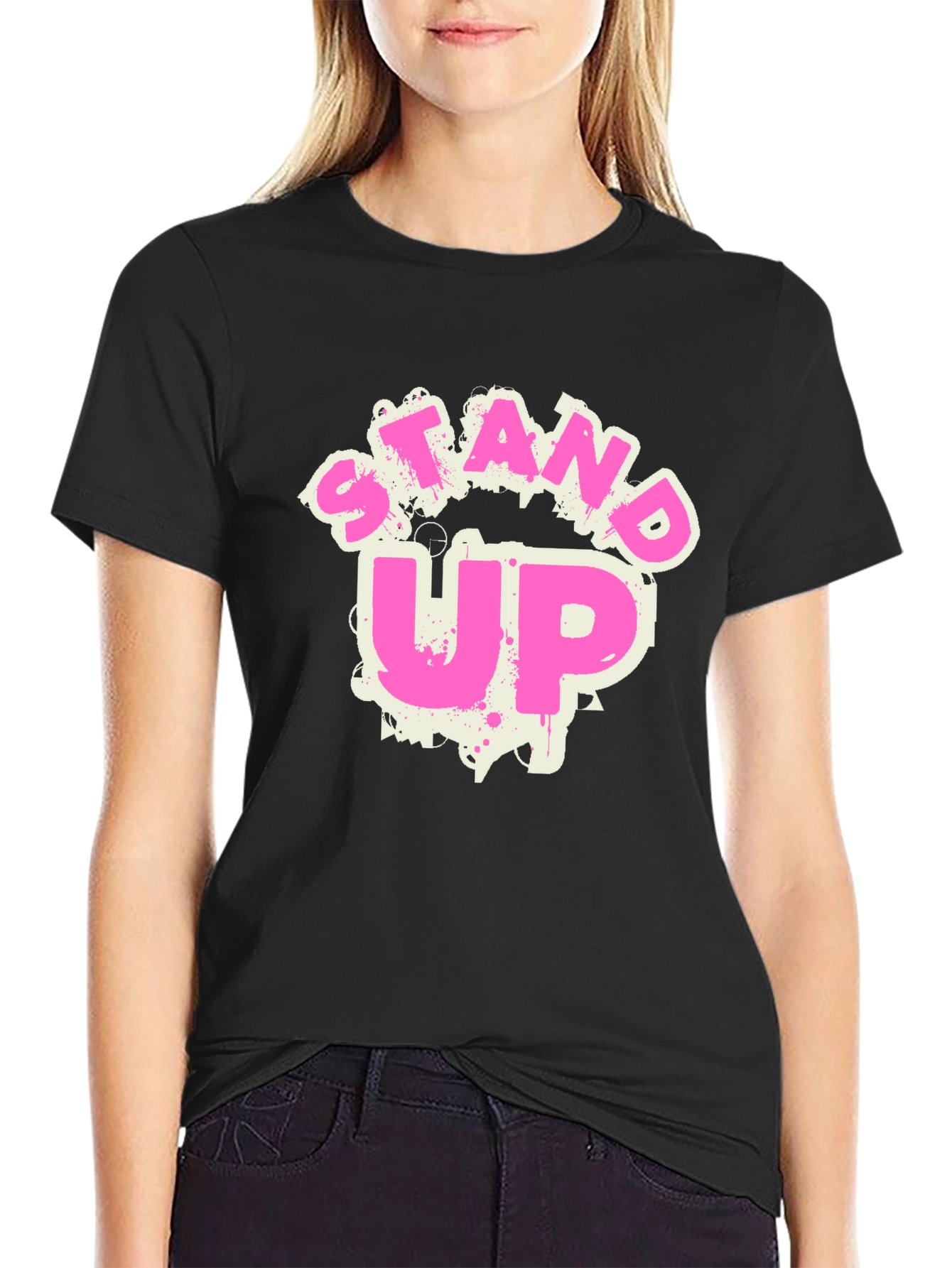 Stand Up Graphic Tee - Trendy Crew Neck