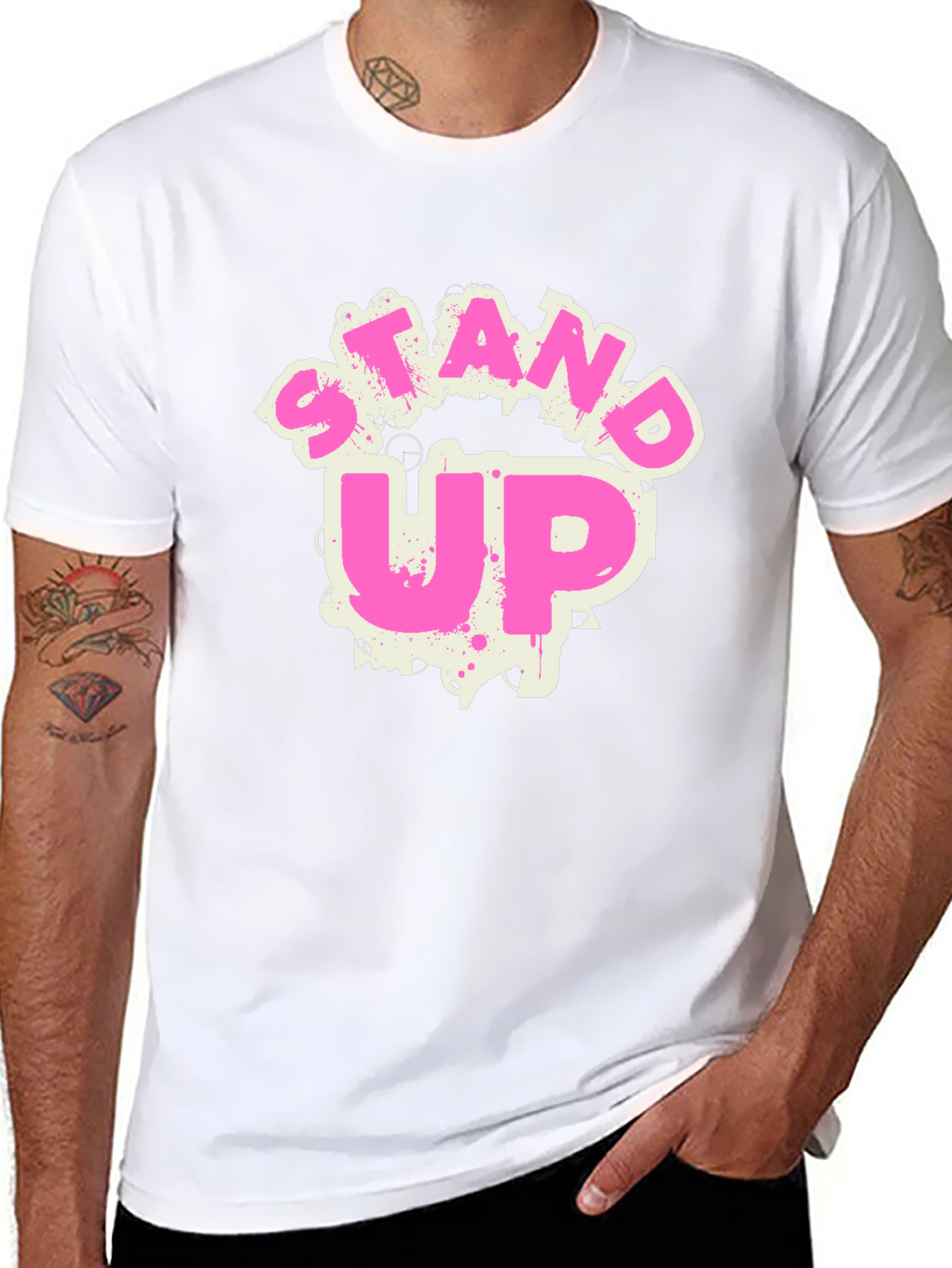 Stand Up Graphic Tee - Trendy Crew Neck