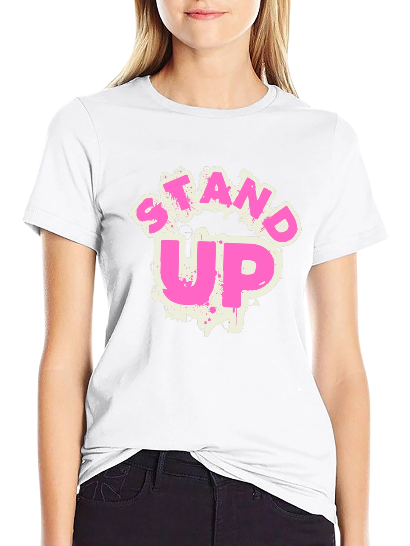 Stand Up Graphic Tee - Trendy Crew Neck