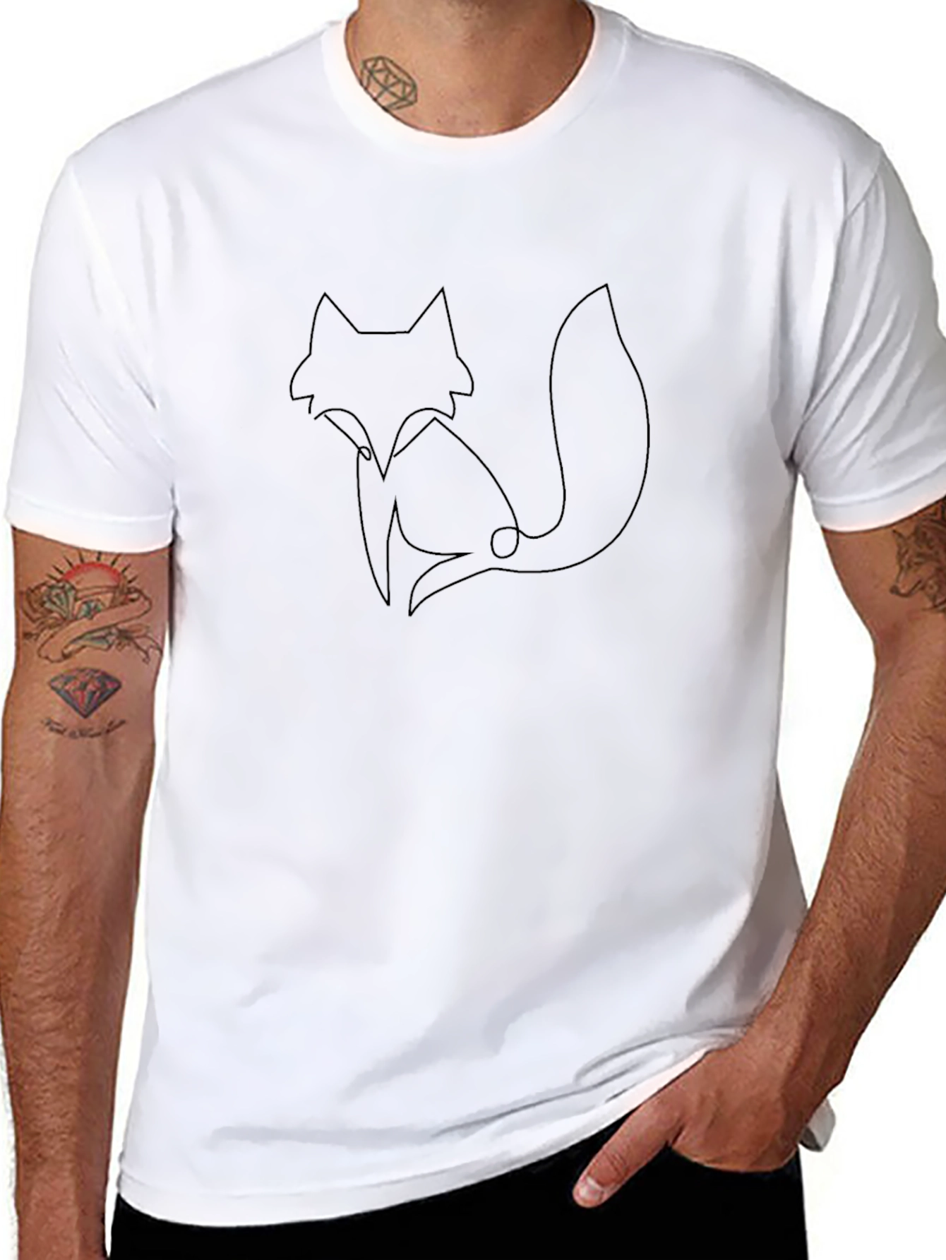 Minimalist Fox Graphic Tee - Black