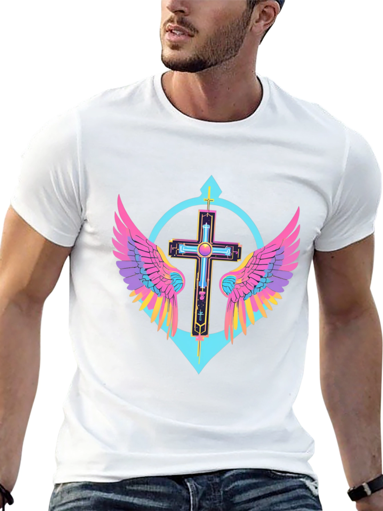 Neon Wings Cross Graphic Tee - Modern Christian Apparel