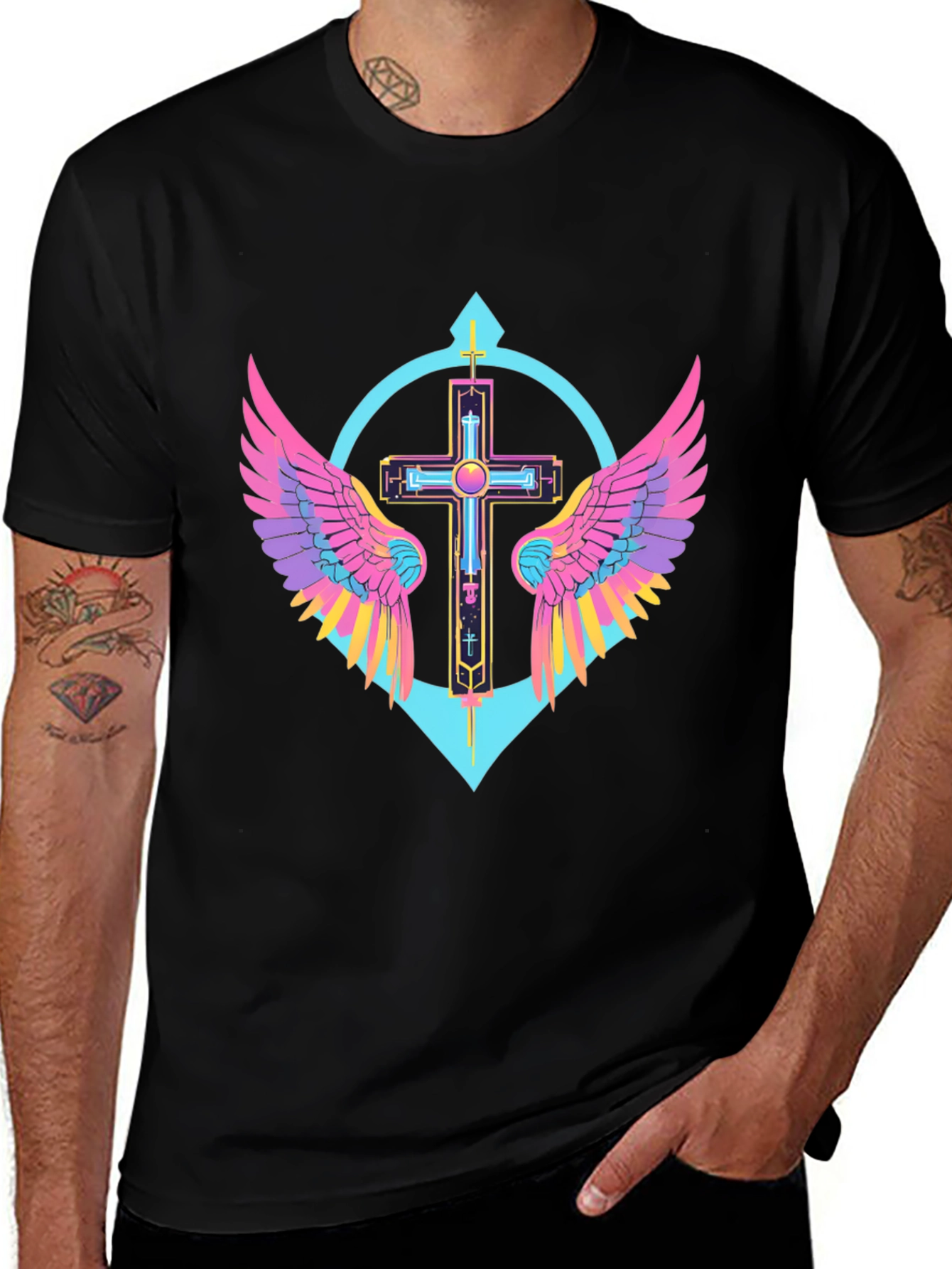 Neon Wings Cross Graphic Tee - Modern Christian Apparel