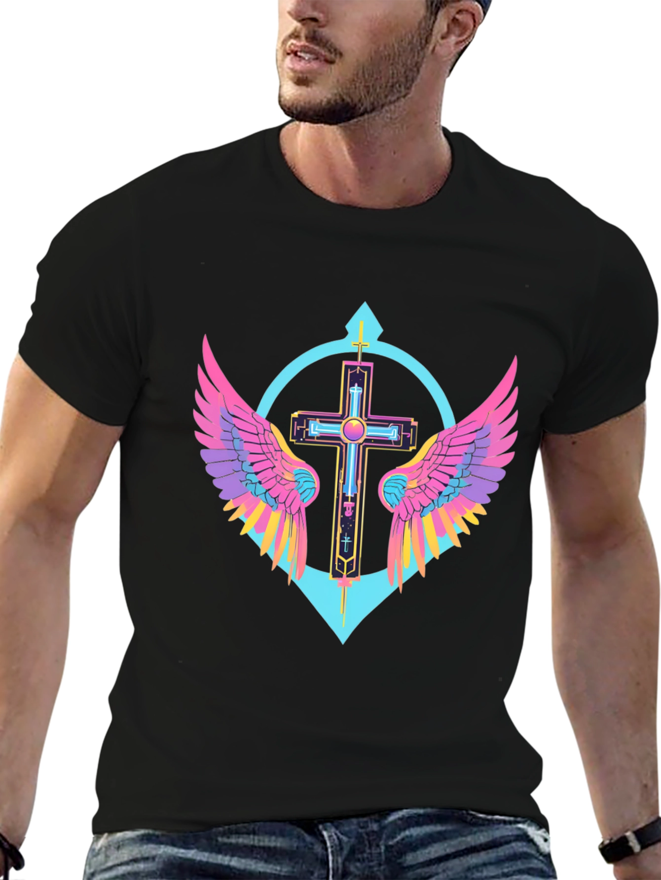 Neon Wings Cross Graphic Tee - Modern Christian Apparel