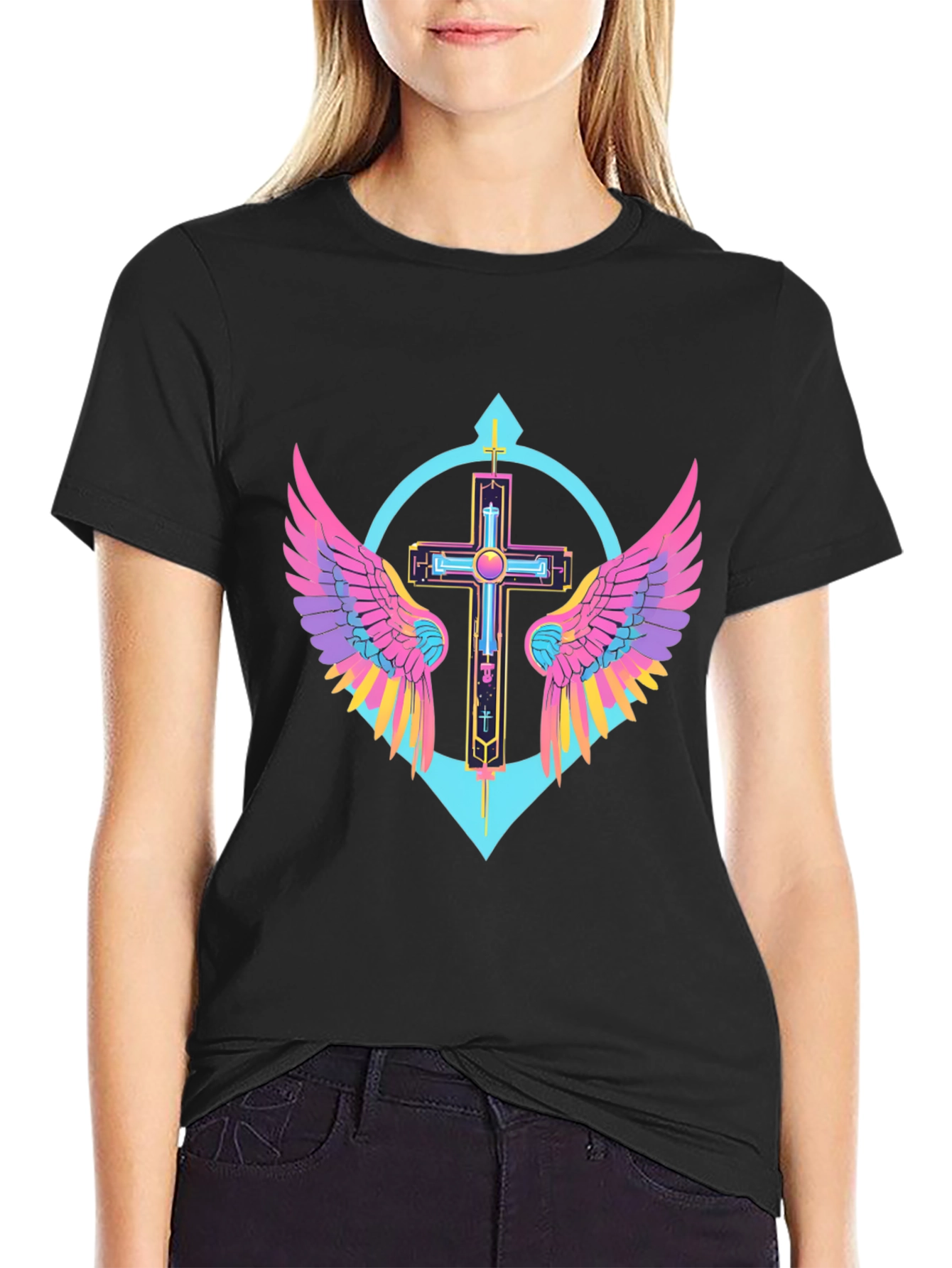 Neon Wings Cross Graphic Tee - Modern Christian Apparel