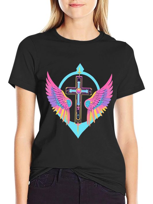 Neon Wings Cross Graphic Tee - Modern Christian Apparel