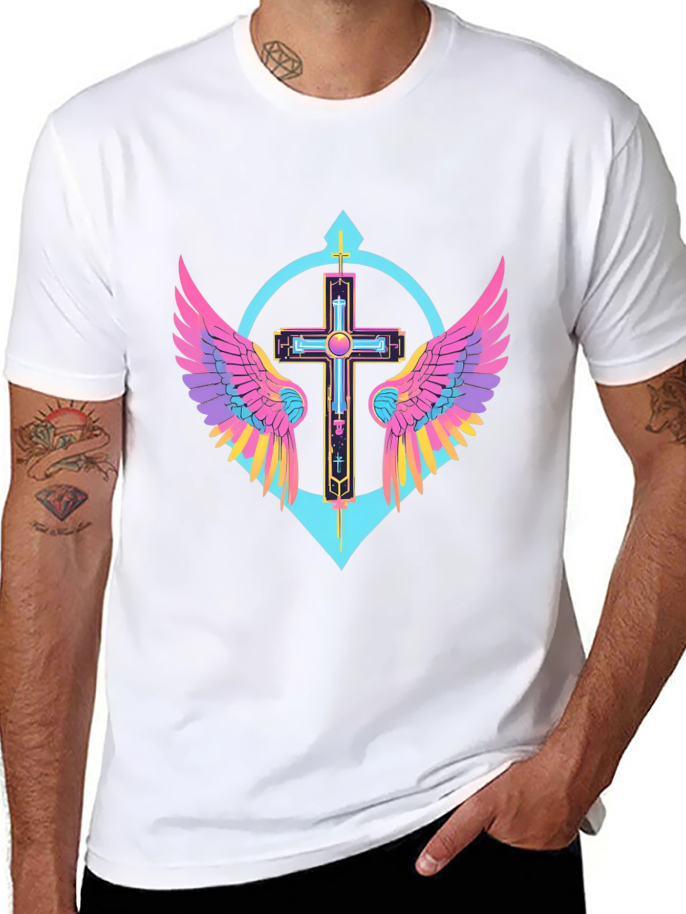 Neon Wings Cross Graphic Tee - Modern Christian Apparel
