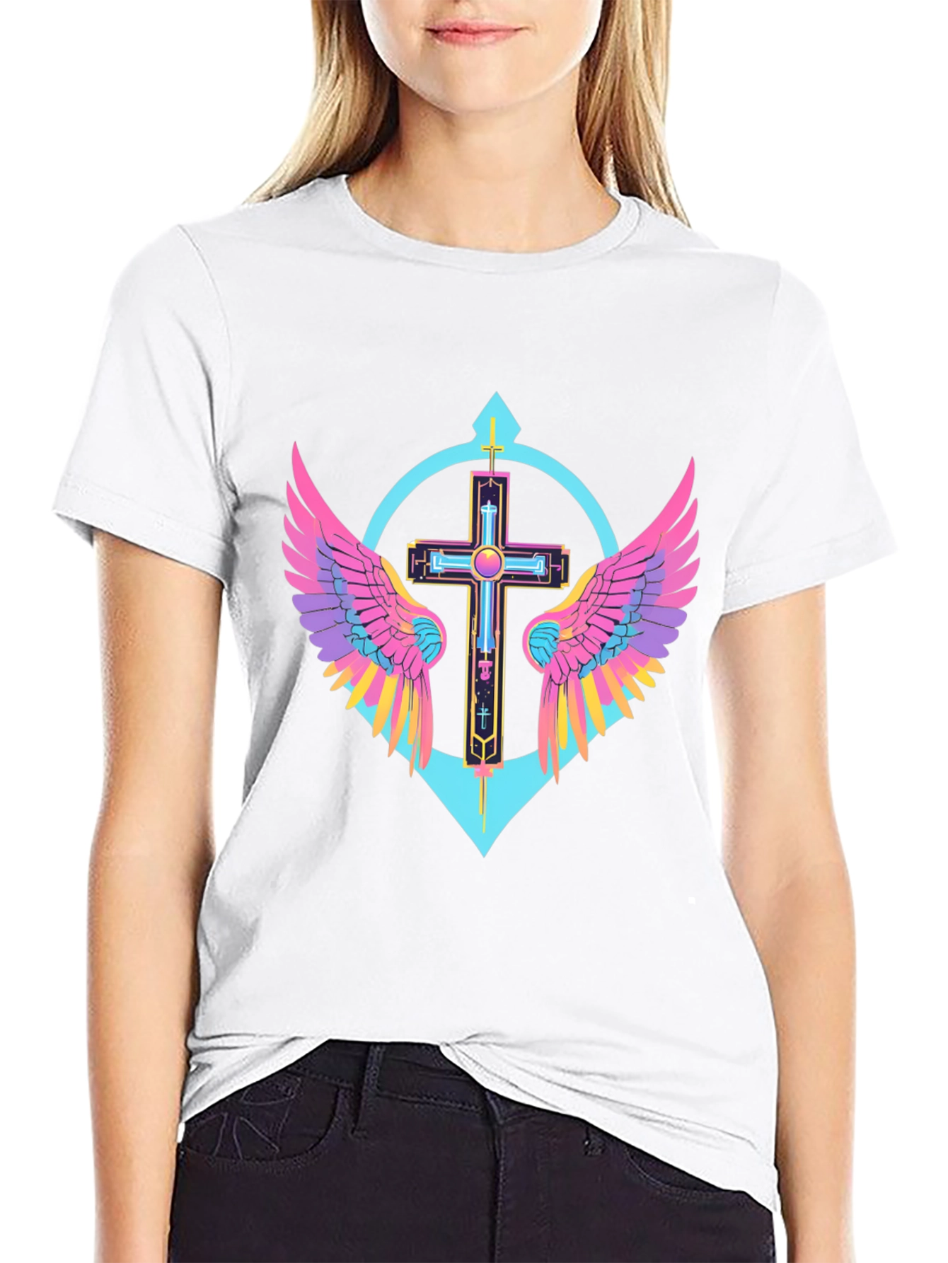 Neon Wings Cross Graphic Tee - Modern Christian Apparel