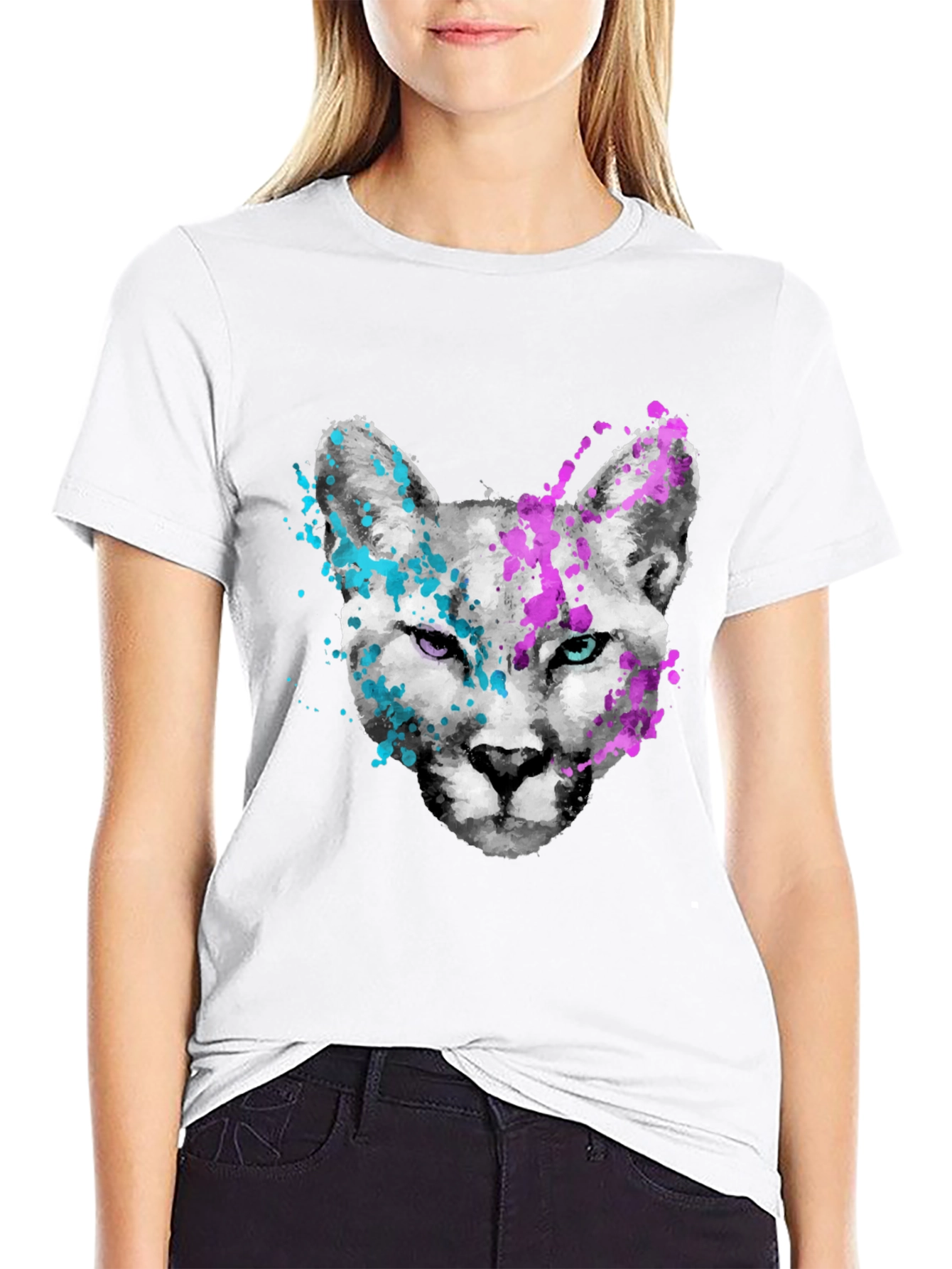 Abstract Cat Graphic Tee - Mens Black T-Shirt