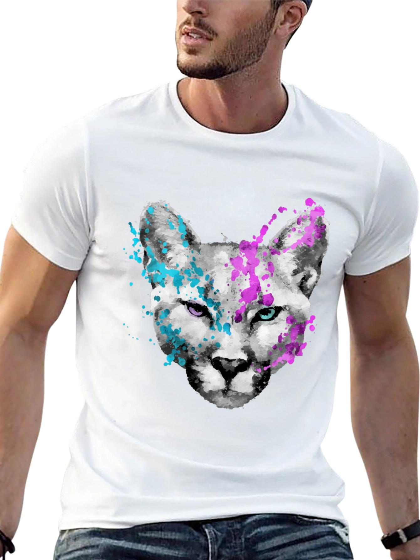 Abstract Cat Graphic Tee - Mens Black T-Shirt