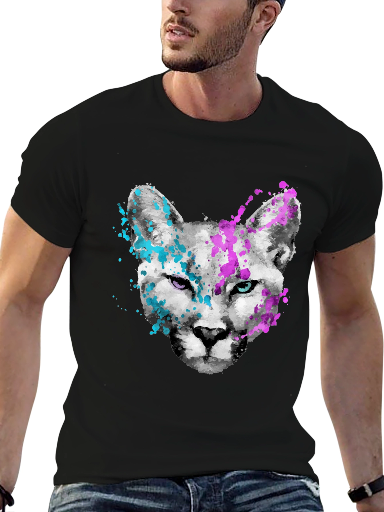 Abstract Cat Graphic Tee - Mens Black T-Shirt