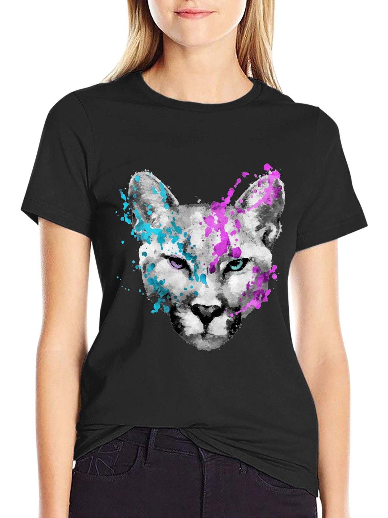 Abstract Cat Graphic Tee - Mens Black T-Shirt