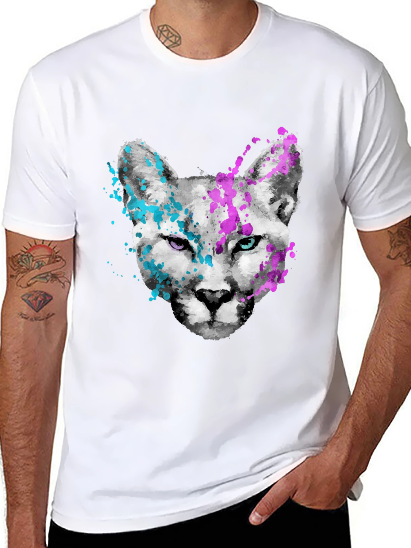 Abstract Cat Graphic Tee - Mens Black T-Shirt