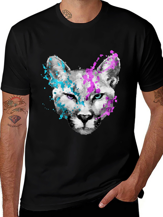 Abstract Cat Graphic Tee - Mens Black T-Shirt