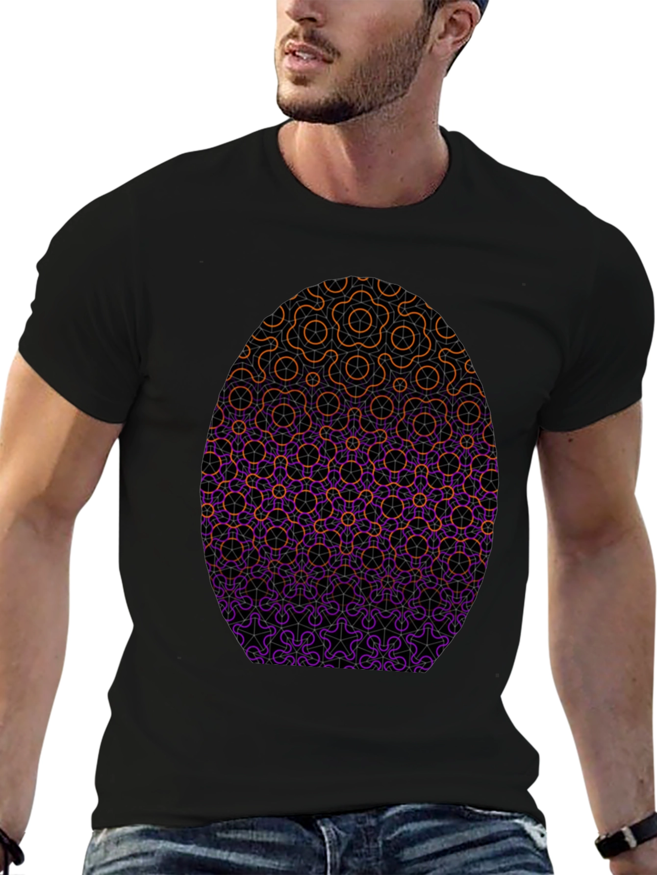 Geometric Pattern Egg Graphic Tee - Mens Black Shirt