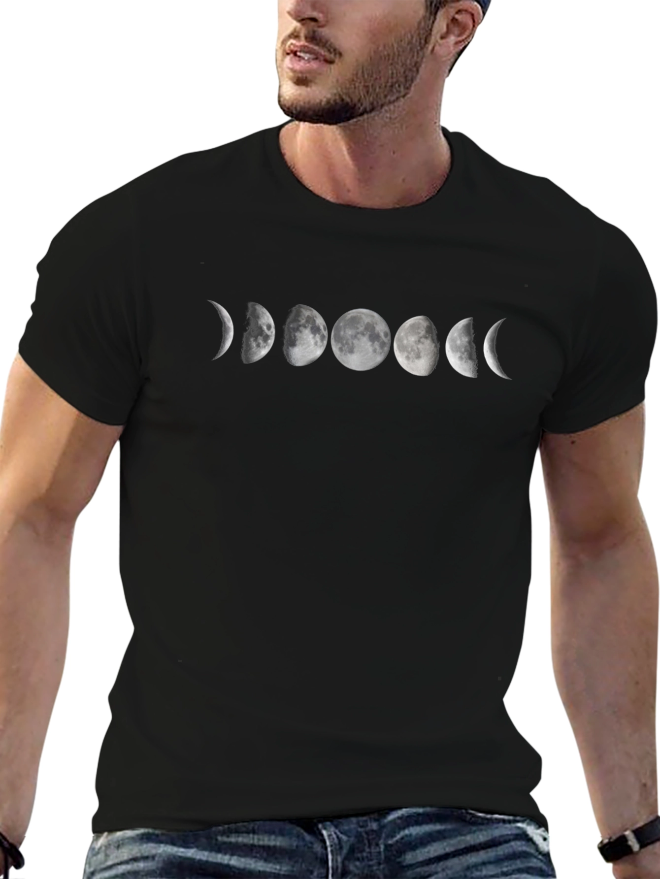 Lunar Phase Graphic Tee - Black Cotton Blend