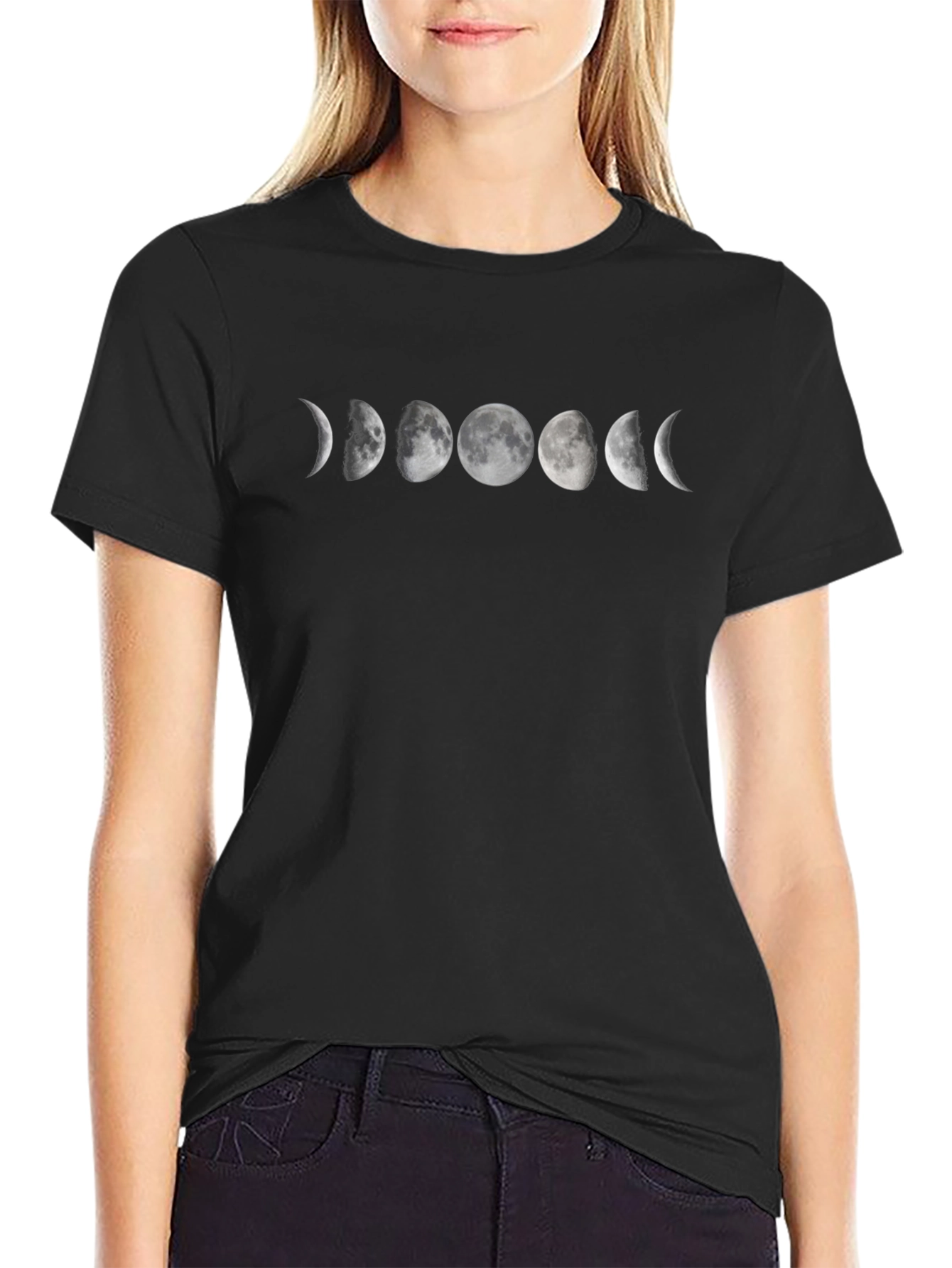Lunar Phase Graphic Tee - Black Cotton Blend
