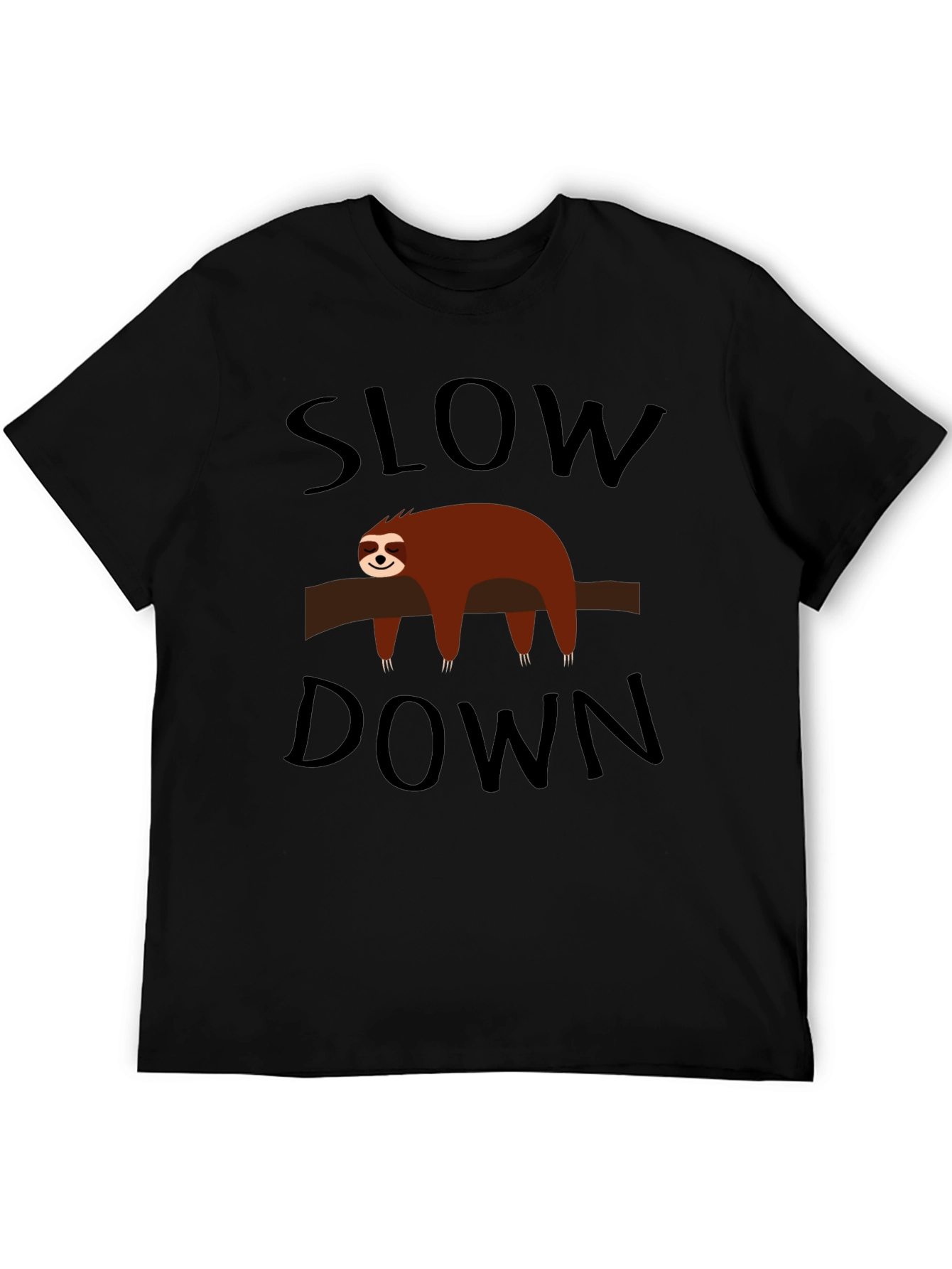 Funny Sloth Slow Down Black T-Shirt