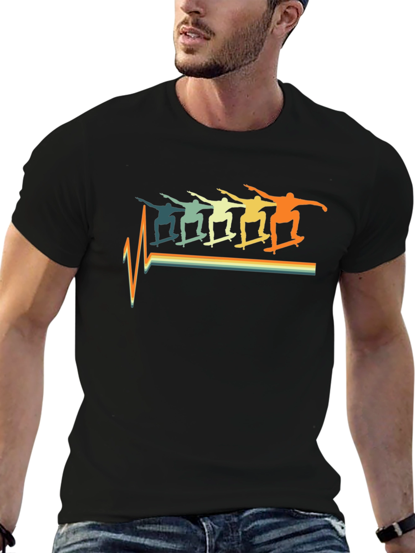 Retro Skateboard Heartbeat Graphic T-Shirt
