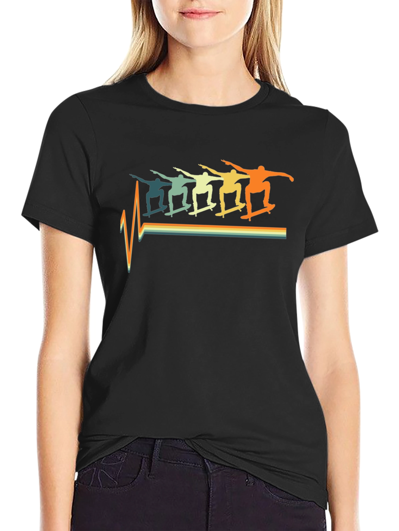 Retro Skateboard Heartbeat Graphic T-Shirt