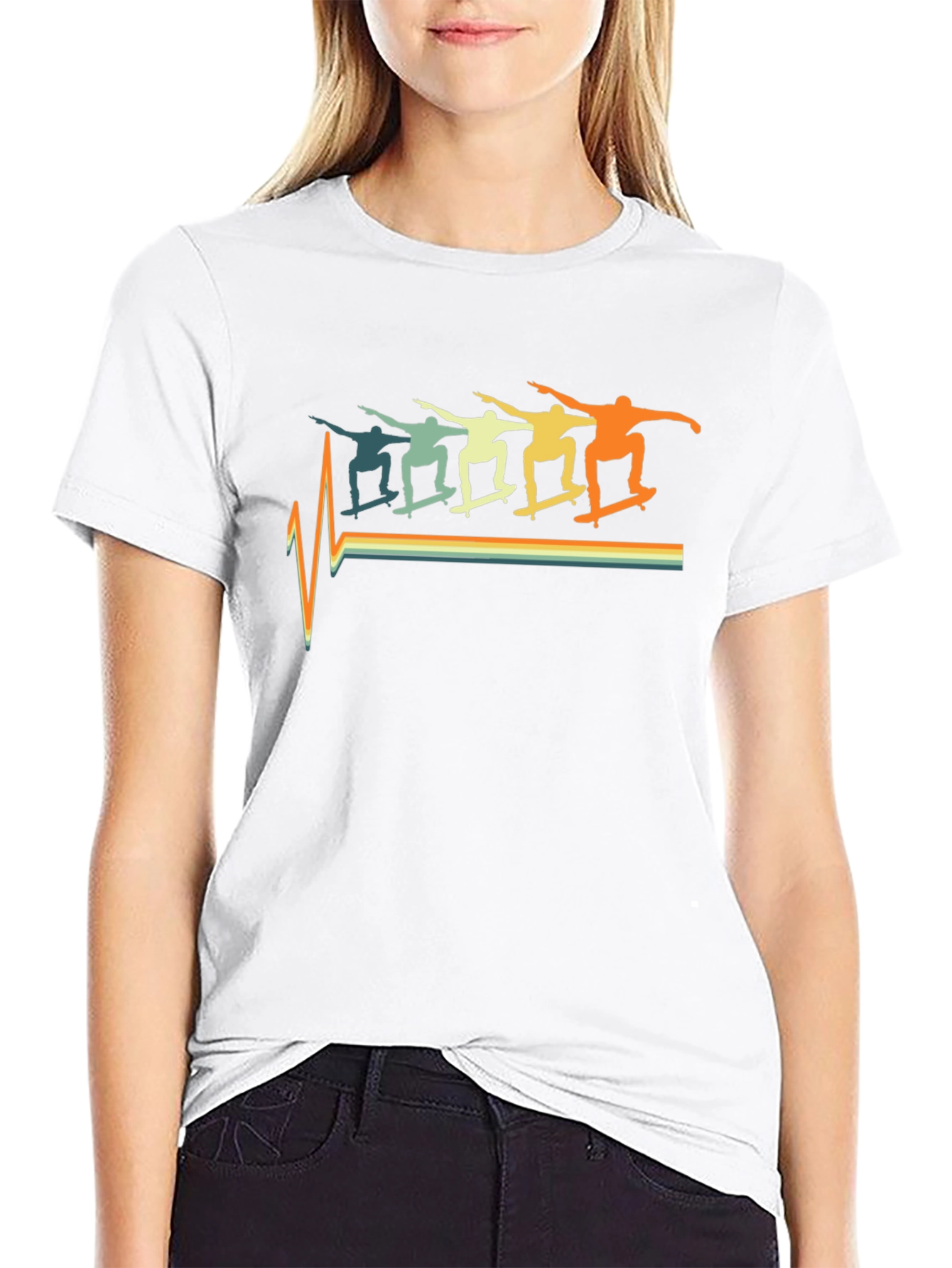 Retro Skateboard Heartbeat Graphic T-Shirt