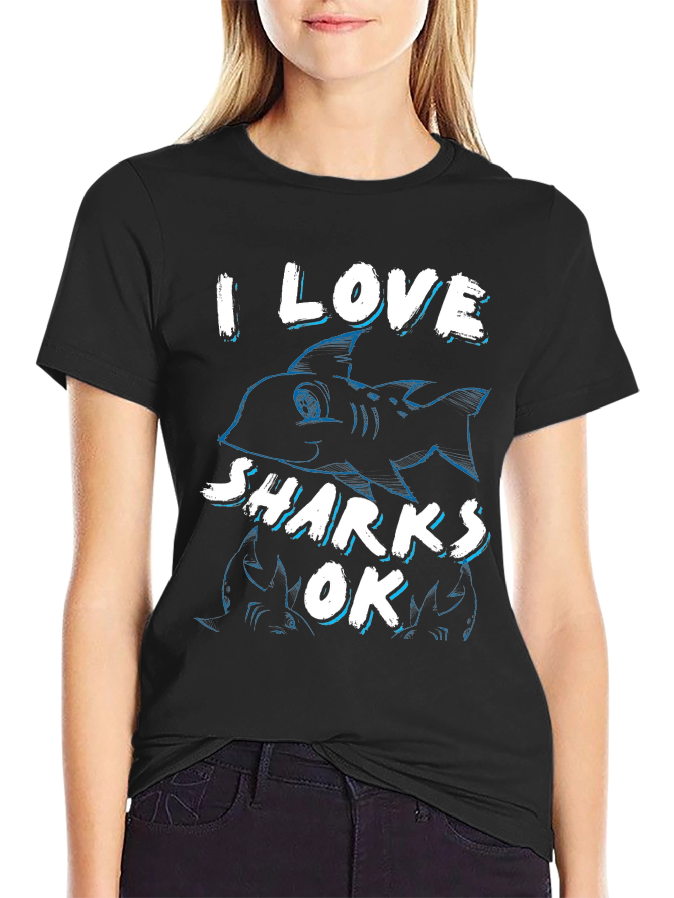 I Love Sharks OK Mens Black T-Shirt