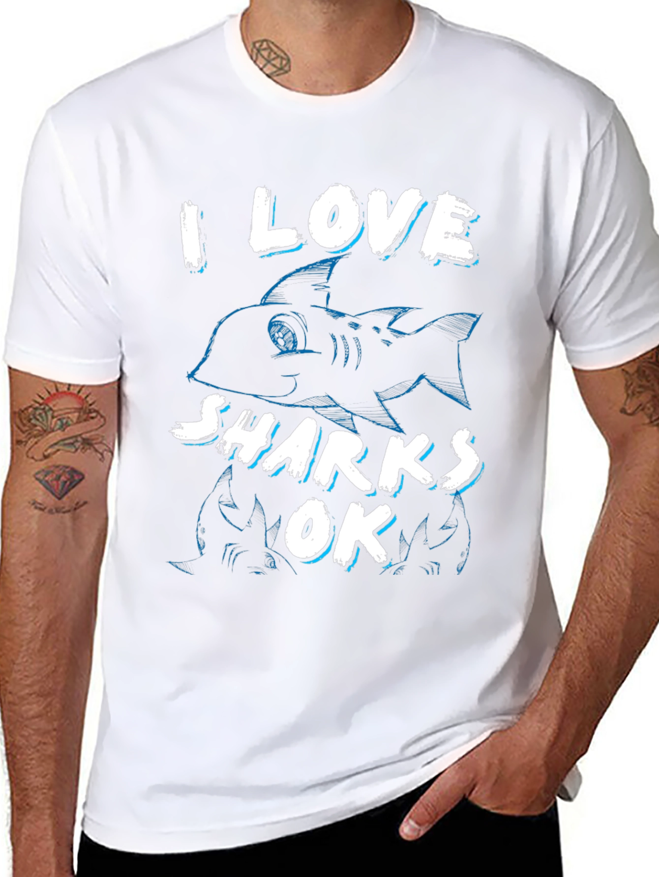 I Love Sharks OK Mens Black T-Shirt