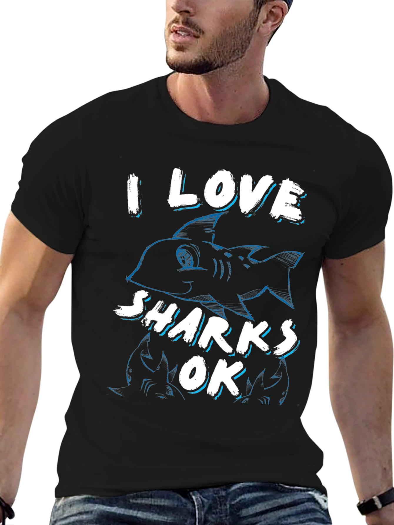 I Love Sharks OK Mens Black T-Shirt