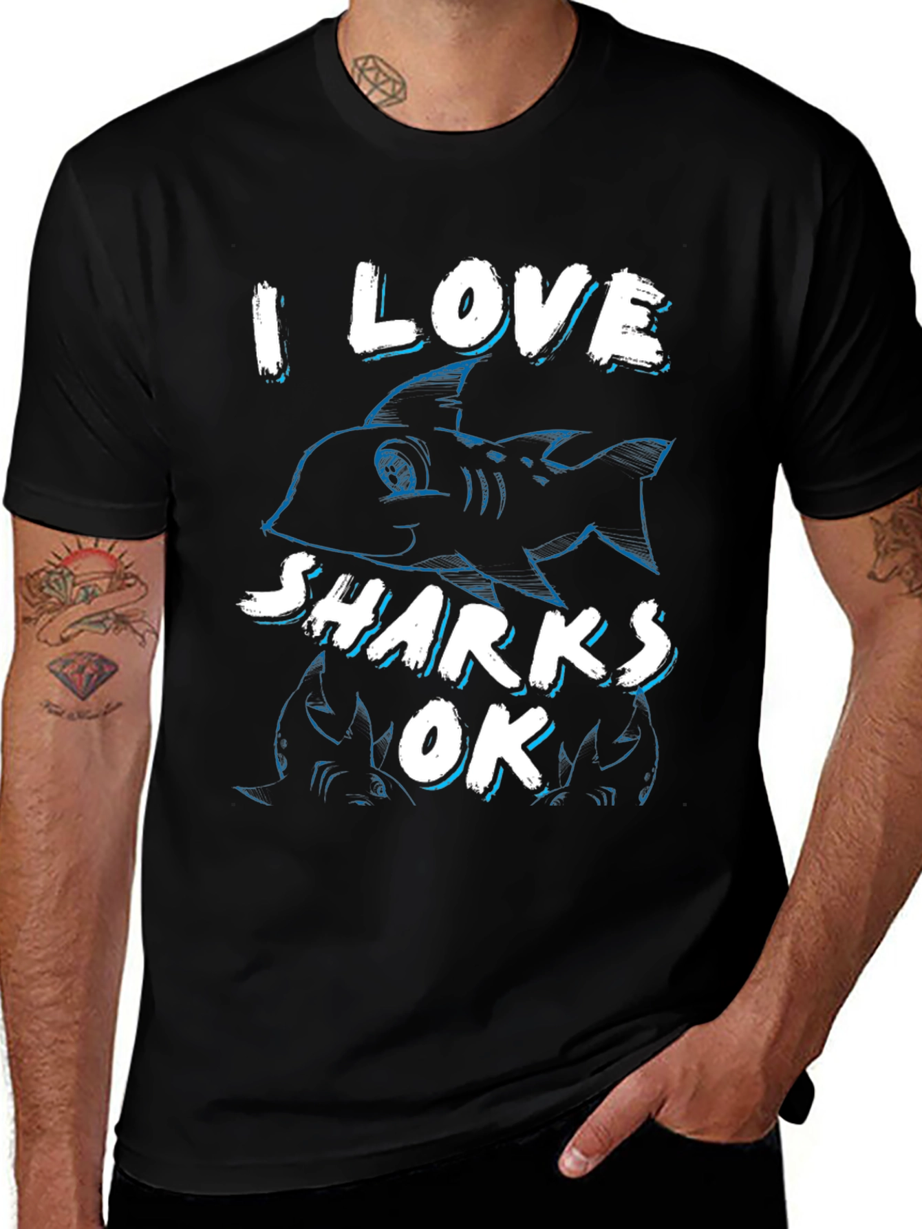I Love Sharks OK Mens Black T-Shirt